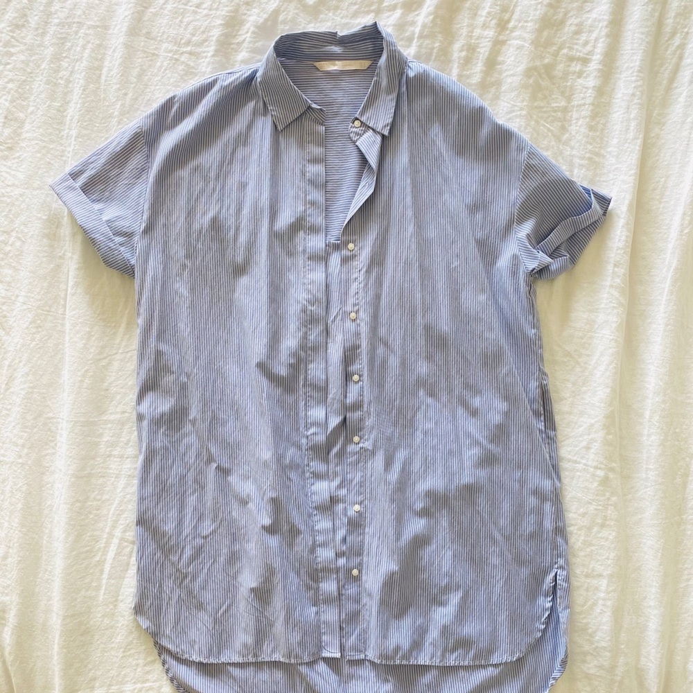 Zara blue/white oversized striped shirt (M)